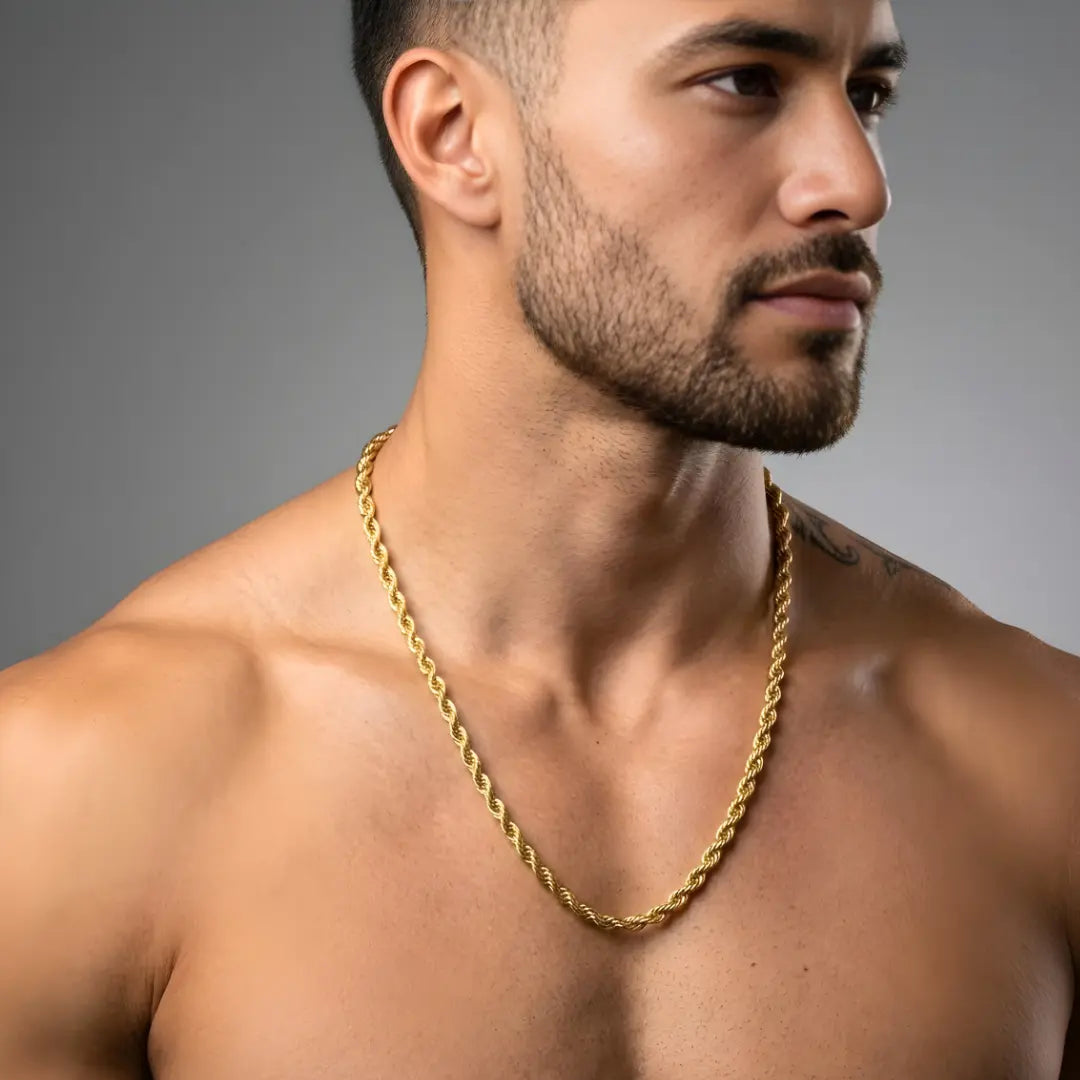 18K Gold Filled Rope Chain Necklace – Classic Chunky Twisted Gold Chain